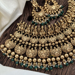 Exquisite Layered Royal Lakshmi High Neck Choker -Small Green Bead-G10398