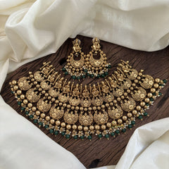 Exquisite Layered Royal Lakshmi High Neck Choker -Small Green Bead-G10398