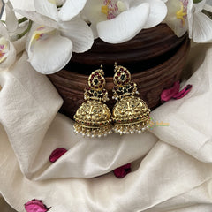 Vriksham Gold look Alike Precious Kemp Stone Jhumkas-G354