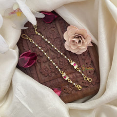 Vriksham Small Lotus Single Strand Kundan Jadau Pearl Maatil-Red White-J3051