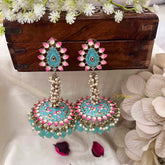 Cluster Pearl Meenakari Long Jhumkas-Sky-G5054