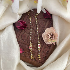 Vriksham Small Lotus Single Strand Kundan Jadau Pearl Maatil-Red White-J3051