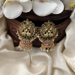 Vriksham Premium Jumbo Stud Jhumkas -Red Green -G1416