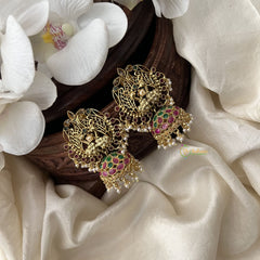 Vriksham Premium Jumbo Stud Jhumkas -Red Green -G1416