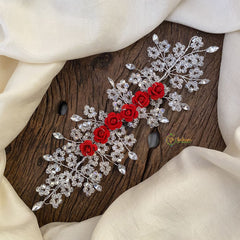Vriksham Crystal Silver with Red Rose Floral Bridal Hair Accessories-H931
