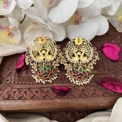 Vriksham Premium Jumbo Stud Jhumkas -Red Green -G1416