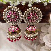 Jumbo Stud Meenakari Jhumkas-Maroon-G5036