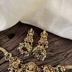 Elegant Lakshmi Pendant High Neck Choker-Red green-Green Bead and Pearl-G10442