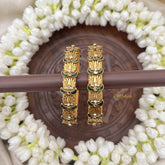 Vriksham Elegant Silk Thread Lotus Kundan Kada Bangle-Golden Green-G20811