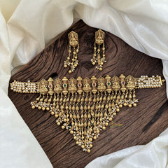 Cluster Pearl Kerala Style Lakshmi High Neck Choker-Gold Bead with Pearl-G11301