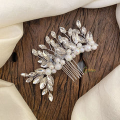 Vriksham White Stone Beaded Hair Pin-Hair Accessories-H947