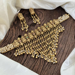 Cluster Pearl Kerala Style Lakshmi High Neck Choker-Gold Bead with Pearl-G11301
