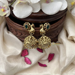 Vriksham Antique Gold Alike Mayil Lakshmi Jhumkas-G12035