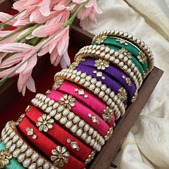 Return Gift Package -Silk Thread Bangles-Kundan Stones-Set 3-RG158