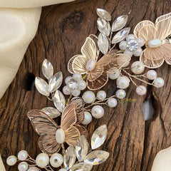 Vriksham Rose Gold Butterfly with Beaded Bridal Hair Accessories-H938