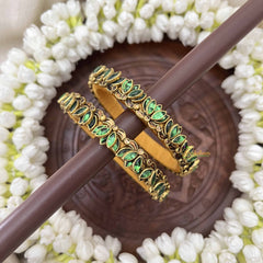 Vriksham Fancy Silk Thread Lotus Kundan Kada Bangle-Green-G20807