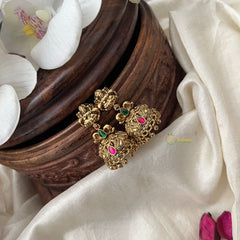 Vriksham Unique Gold Look Alike Laksmhi Jhumka-Red Green-Gold Bead-G18270