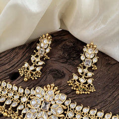 White American Diamond Designer High Neck Choker -Gold Bead -G11304