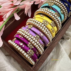 Return Gift Package -Silk Thread Bangles-Kundan Stones-Set 3-RG158