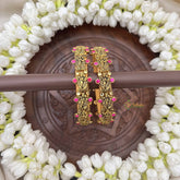 Vriksham Radha Krishna Idol Silk Thread Kundan Kada Bangle-Red-G20813