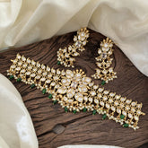 White American Diamond Designer High Neck Choker -Green Bead -G11303