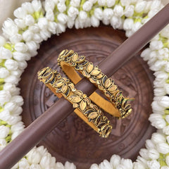 Vriksham Fancy Silk Thread Lotus Kundan Kada Bangle-Golden-G20808