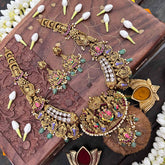 Vriksham Elegant Ram Parivar Idol Hand-Painted Enamel & Green Bead Accents Long Neckpiece-G21495