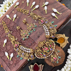 Vriksham Elegant Ram Parivar Idol Hand-Painted Enamel & Green Bead Accents Long Neckpiece-G21495