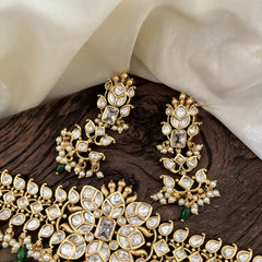 White American Diamond Designer High Neck Choker -Green Bead -G11303