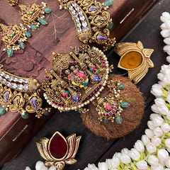 Vriksham Elegant Ram Parivar Idol Hand-Painted Enamel & Green Bead Accents Long Neckpiece-G21495