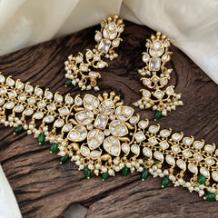 White American Diamond Designer High Neck Choker -Green Bead -G11303