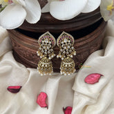 Vriksham Designer Jhumka Earring-Red White-Pearls-G18244
