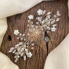 Vriksham White Stone Beaded Floral Bridal Hair Accessories-H939