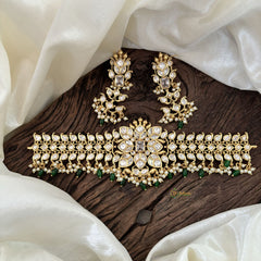 White American Diamond Designer High Neck Choker -Green Bead -G11303