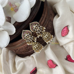 Vriksham Designer Jhumka Earring-Red White-Pearls-G18244