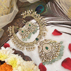 Vriksham Designer Dual Peacock Pendant Short Neckpiece-Pearls-Aqua Green Beads-G19082