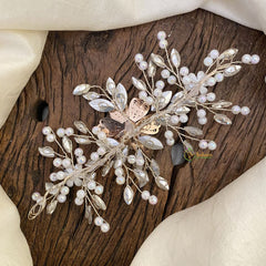 Vriksham Crystal White Bead Floral Bridal Hair Accessories-H935