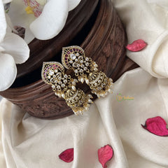 Vriksham Designer Jhumka Earring-Red White-Rice Pearls-G18245