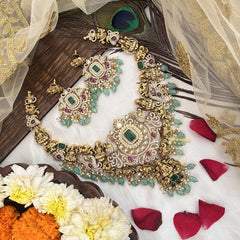 Vriksham Unique AD Stone Lakshmi Designs Neckpiece-Green Bead-G19109