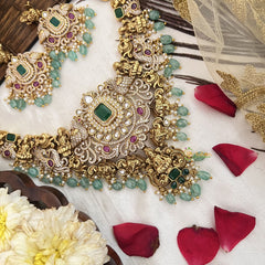 Vriksham Unique AD Stone Lakshmi Designs Neckpiece-Green Bead-G19109