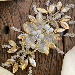Vriksham Crystal Golden Bead Floral Bridal Hair Accessories-H932