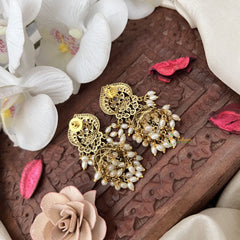 Vriksham Designer Jhumka Earring-Red White-Rice Pearls-G18245