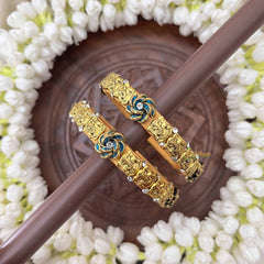 Vriksham Ganesha Idol & Lotus Silk Thread Kundan Kada Bangle-Blue-G20814