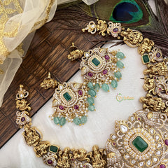 Vriksham Unique AD Stone Lakshmi Designs Neckpiece-Green Bead-G19109
