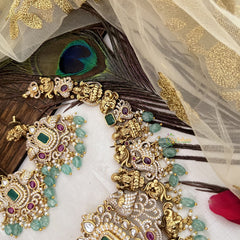 Vriksham Unique AD Stone Lakshmi Designs Neckpiece-Green Bead-G19109