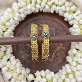 Vriksham Ganesha Idol & Lotus Silk Thread Kundan Kada Bangle-Blue-G20814