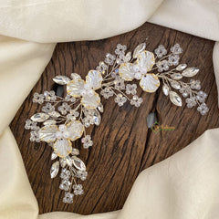 Vriksham Crystal White Bead Floral Bridal Hair Accessories-H933