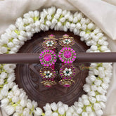 Vriksham Floral Silk Thread Kundan Kada Bangle-Pink White & Green-G20815