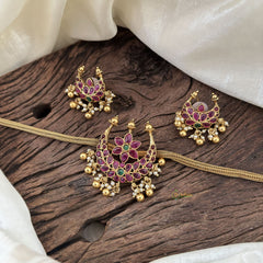 Simple Half Moon Pendant High Neck Choker-Red Green-G10449