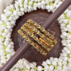 Vriksham Floral & Leaf Style Silk Thread Kundan Bangles-Golden-G20818